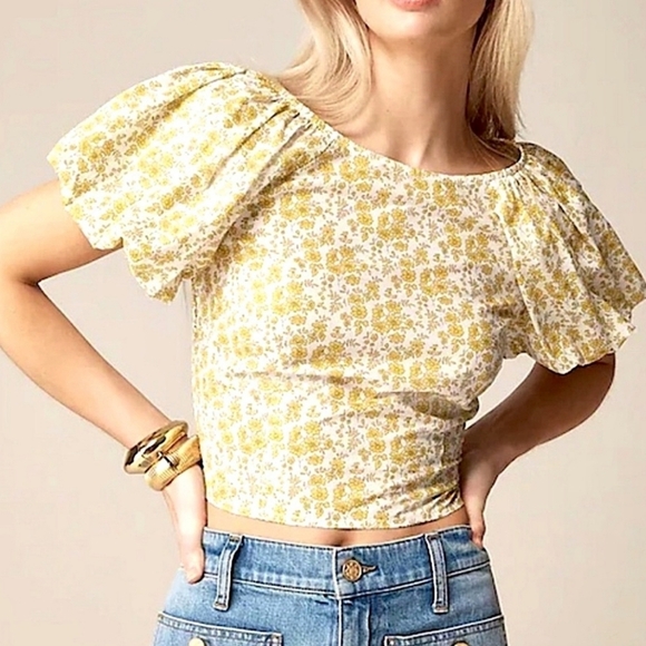 J CREW Plus Size Liberty Smocked Blouse Top Puff-Sleeve Capel Butter Yellow 18 - Picture 3 of 15